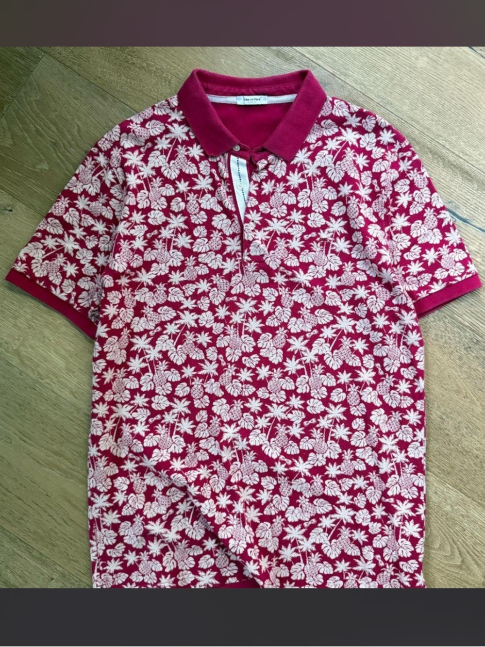 Eden Park Designer Polo Shirt — Men's Large | Pink/Red Tropical Print